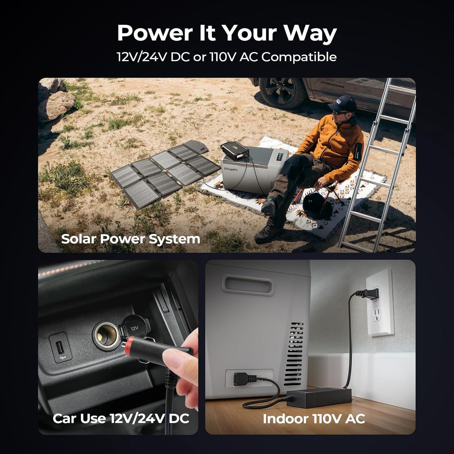 BougeRV 12 Volt Refrigerator 12V Car Fridge 23 Quart Portable Freezer Compressor Cooler 12/24V DC 110~240 Volt AC for Truck Van RV Camper SUV Travel Camping Road Trips Tailgating -7℉~50℉