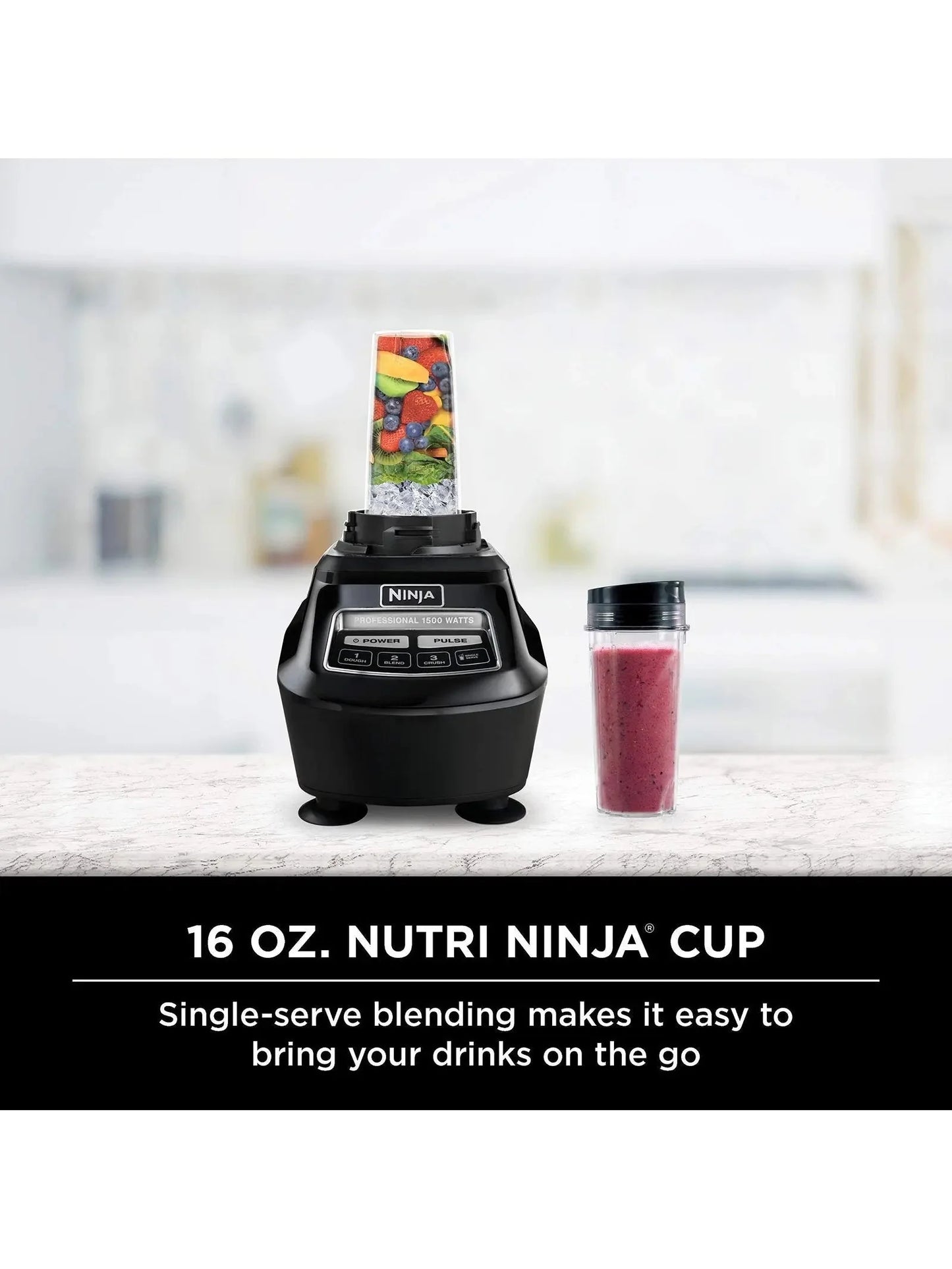 Ninja BL770 Mega Kitchen System, 1500W, 4 Functions for Smoothies, Processing, Dough, Drinks & More, with 72 oz.* Blender Pitcher, 64 oz. Processor Bowl, (2) 16 oz. To Go Cups & (2) Lids, Black