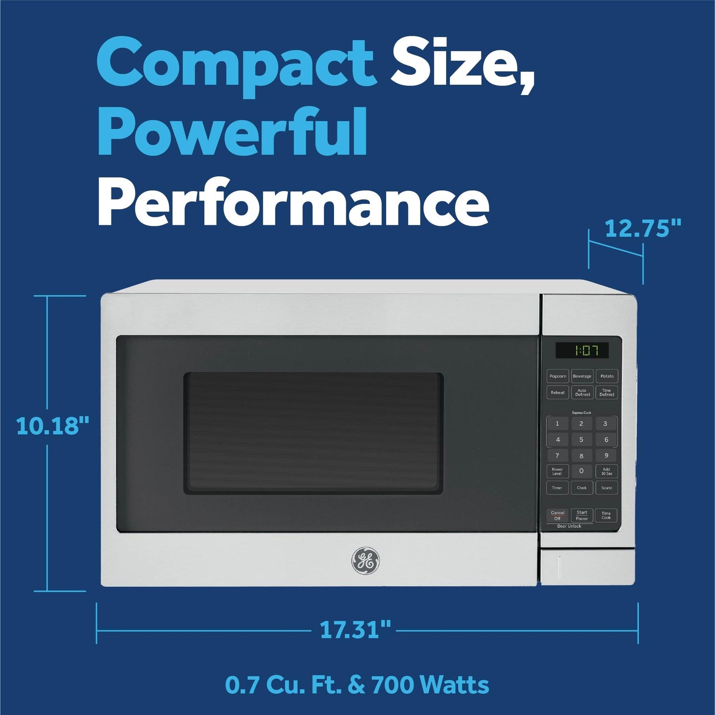 GE Compact Countertop Microwave Oven, 0.7 Cu. Ft.