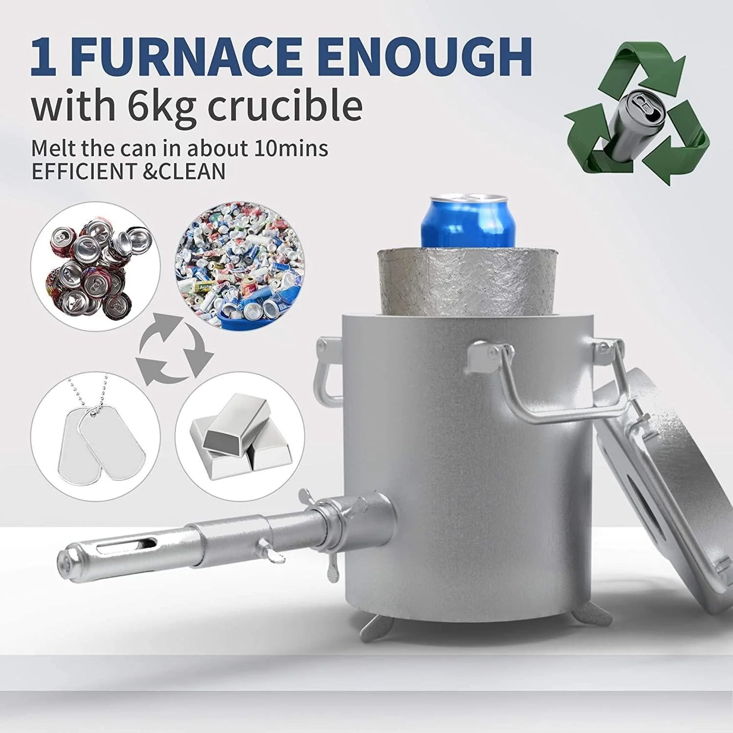 Propane Melting Furnace Kits, 6kg(13LB) Graphite Crucible, Up to 2372 F, Made of Steel Barrel, Smelt Metal,with Goggles and High Temperature Gloves