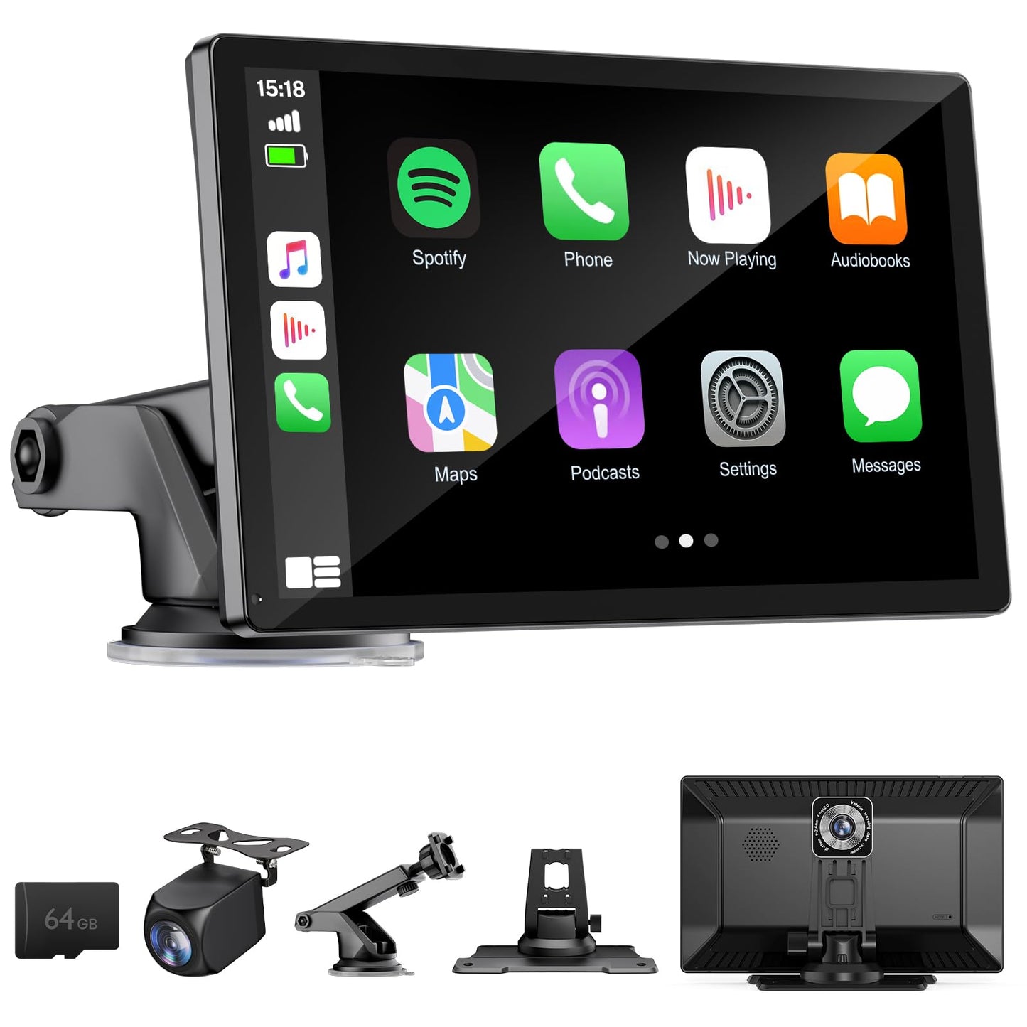 HAUXIY 9" Wireless Apple Carplay Screen with 4K Dash Cam