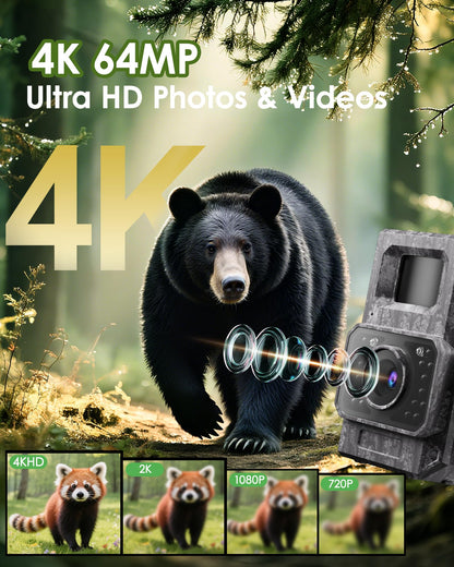 MAXDONE Solar Trail Camera WiFi Bluetooth - 4K 64MP Night Vision