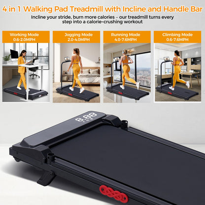 KASSADIN Walking Pad with Handle Bar - Portable Treadmill