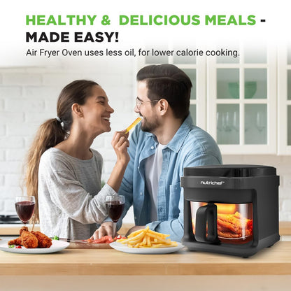NUTRICHEF 5.8 Quart Air Fryer | 8-in-1 Presets | Grey