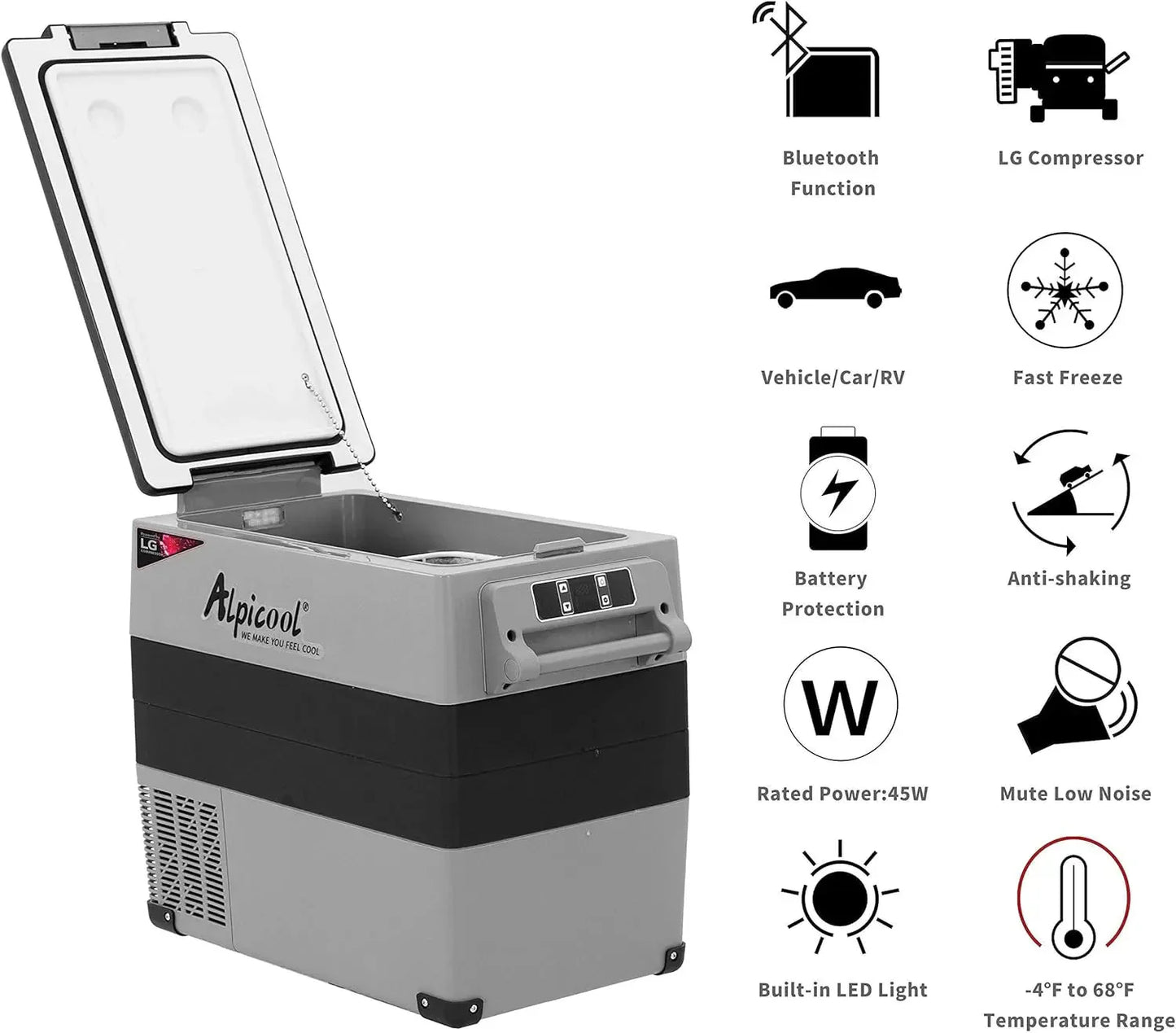 CF45 Portable Refrigerator 12 Volt Car Freezer 42 Quart Mini Fridge Freezer (-4C~68C) for Truck, RV, Vehicle, Travel, Outdoor -12/24V DC