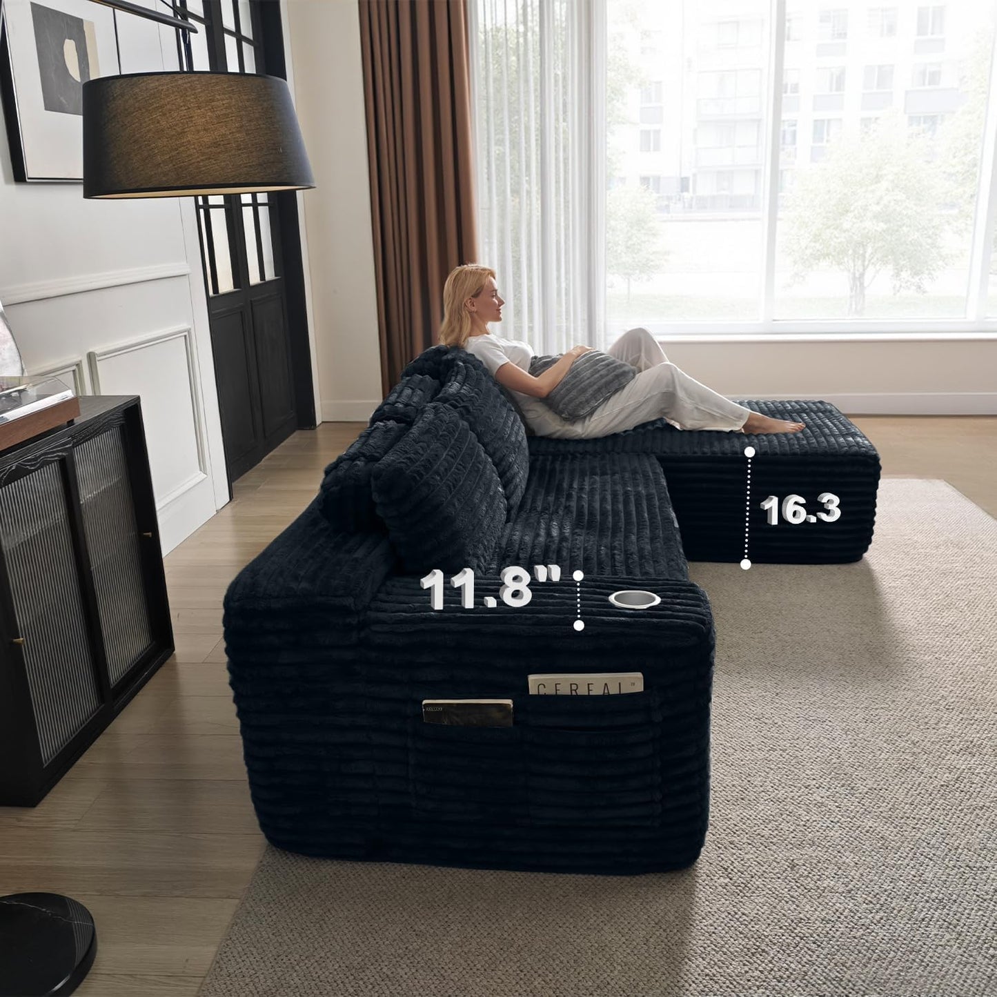 Cloud Sectional Couch with L-Shape Chaise, Modern Modular Sofa with Deep Seat, Built-in Cup Holder & Storage Pocket for Living Room Bedroom, No Assembly Required (Dark Gray, Left Sitting Chaise)