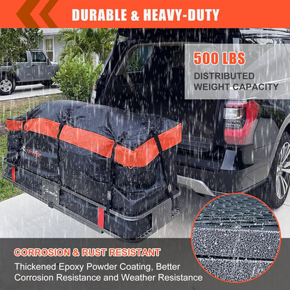 Folding hitch mounted cargo basket 60" With hook stabilizer, net and straps
