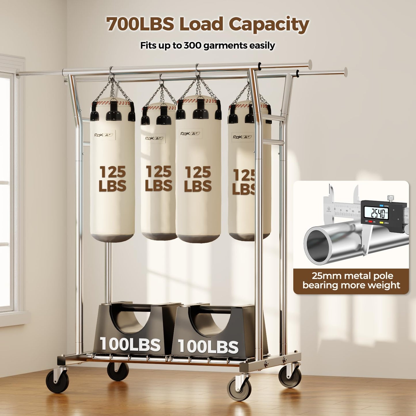 HYSEYY Heavy Duty Rolling Clothes Rack with Shelves 700LBS