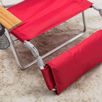 Deluxe 3 in 1 Beach Chair with Face Opening - Portable, Reclining Lounger for Tanning - Face Hole for Reading on Stomach - Padded Footrest, Removable Pillow - Aluminum