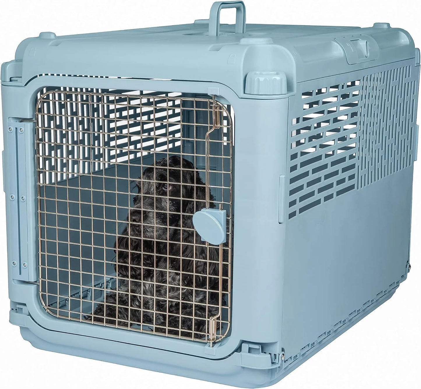Designs Plastic Kennels Rolling Plastic Airline Approved Wire Door Travel Dog Crate, XXX-Large, Gray