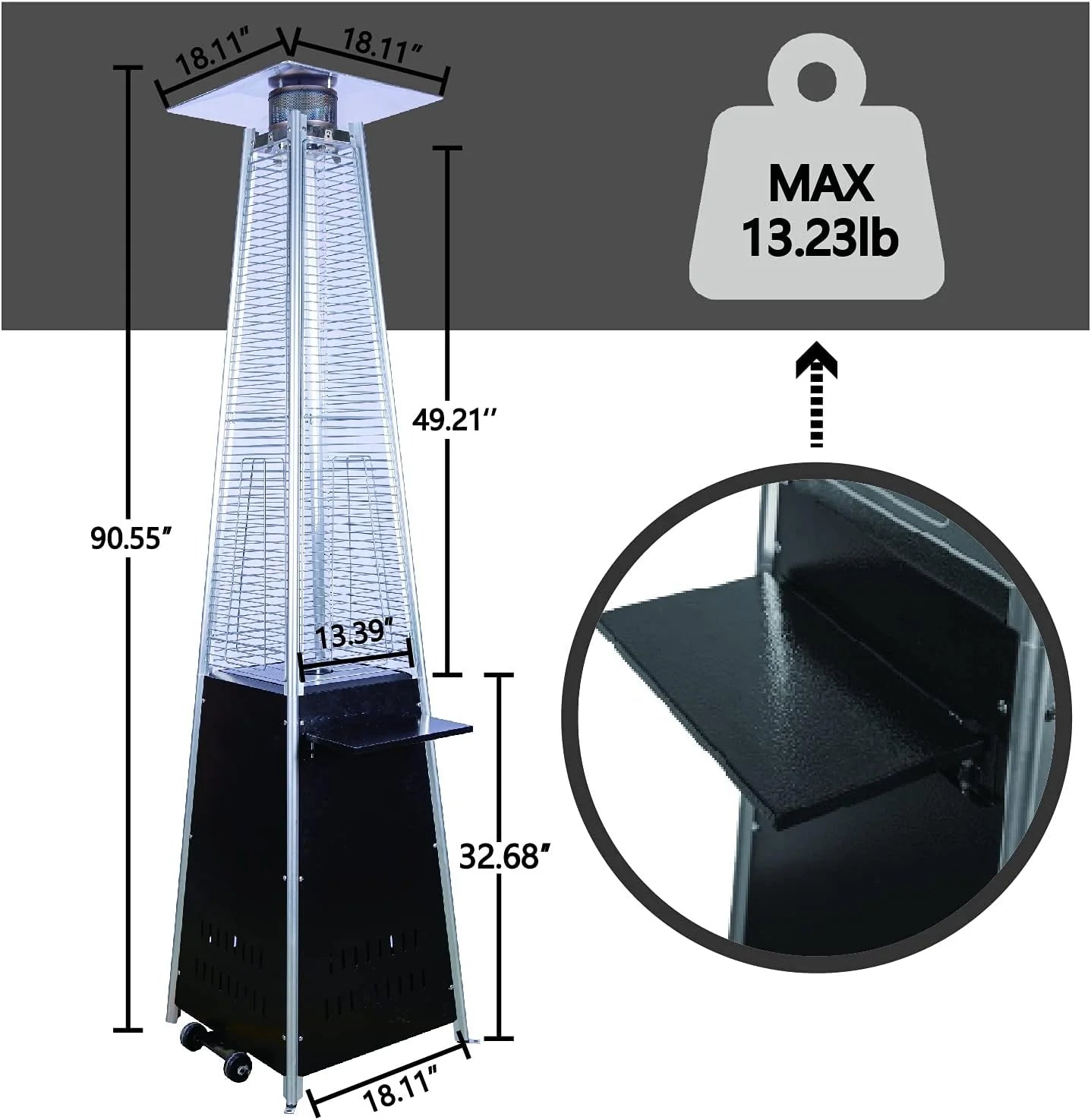 Pyramid Patio Propane Heater48,000 BTU Outdor Patio Flame Heater With Wheels,Waterproof Cover Quartz Glass Tube Propane Heater for Patio, Party, Backyard, Garden, Decoration(Bronze)