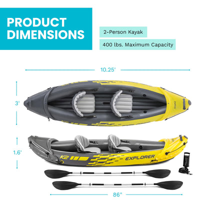 INTEX Explorer K2 Inflatable Kayak Set for 2 People