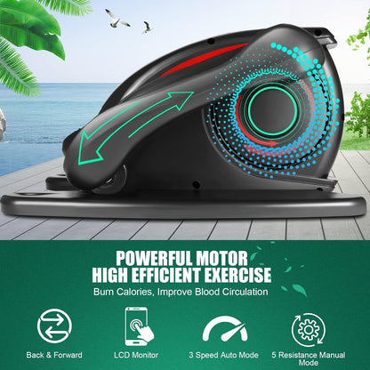 Under Desk Elliptical, Electric Ellipse Leg Exerciser While Sitting for Seniors Adults, Quiet Portable Motorized Seated Foot Pedal Exerciser with Remote Control for Home Office Use