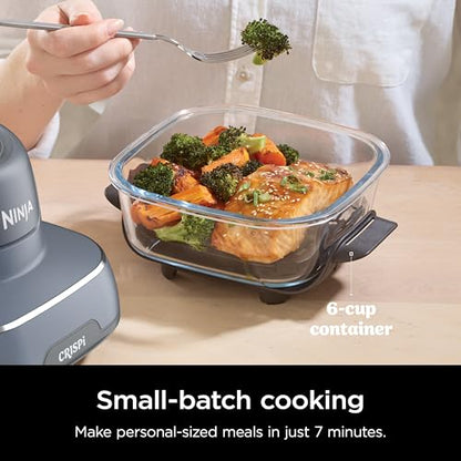 Ninja Crispi 4 in 1 Portable Glass Air Fryer Cooking System, 4QT & 6 Cup Glass Containers with Storage Lids, Easy Meals, Microwave, Freezer & Dishwasher Safe, Air Fry, Bake & More, Cyberspace, FN101GY : Home & Kitchen