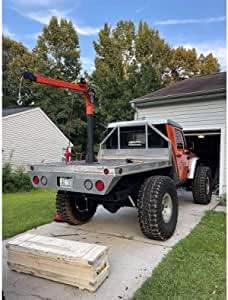 Pismire Winch Versatile 0.5T Folding Truck-Mounted Bed Crane Hoist Lift Pickup with Electric Winch 3500 lb 12V, Painted Steel 1100 lb Pickup 360 Swivel Base