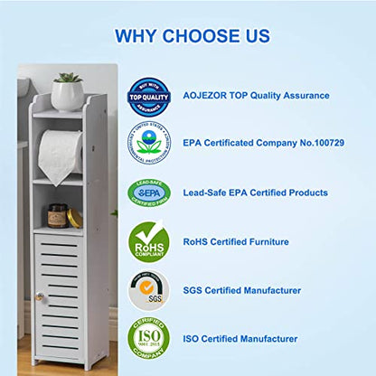 Toilet Paper Holder Stand, Storage Cabinet Beside Toilet for Small Space Bathroom