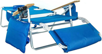 Deluxe 3 in 1 Beach Chair with Face Opening - Portable, Reclining Lounger for Tanning - Face Hole for Reading on Stomach - Padded Footrest, Removable Pillow - Aluminum