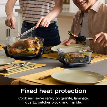 Ninja Crispi 4-in-1 Portable Glass Air Fryer Cooking System, 1500W, 4QT & 6-Cup TempWare Glass Containers with Storage Lids, Microwave, Freezer & Dishwasher Safe