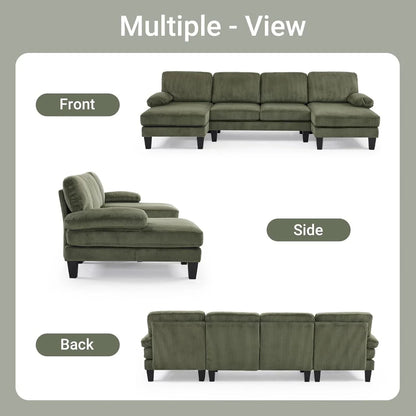 VINGLI 110" Sectional Couches for Living Room,U Shaped Couch with Double Chaise, 4-Seat Sofa Set with Chenille Fabric for Home Furniture,Beige