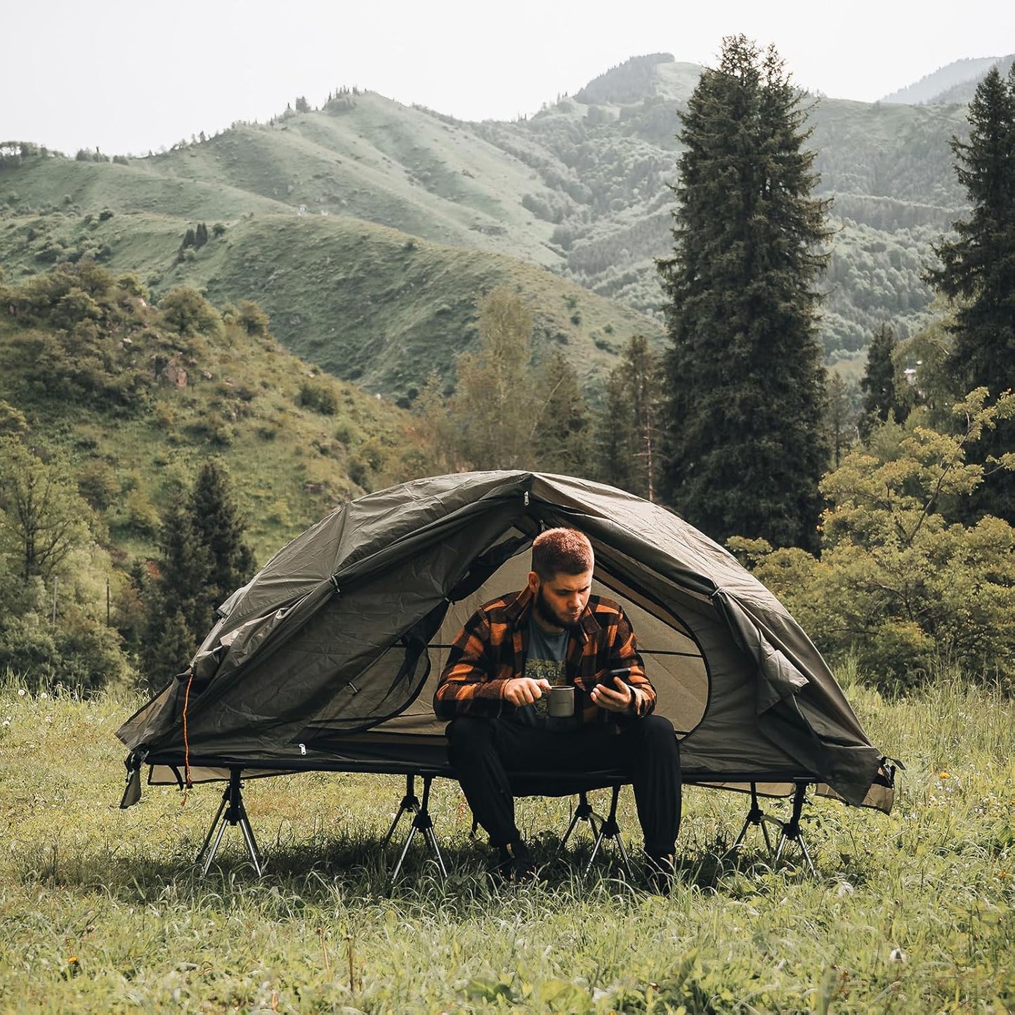 Night Cat Camping Cot Tent - Waterproof 1-Person Off-Ground Combo Cot Bed for Adults Portable Easy Set-up Tent
