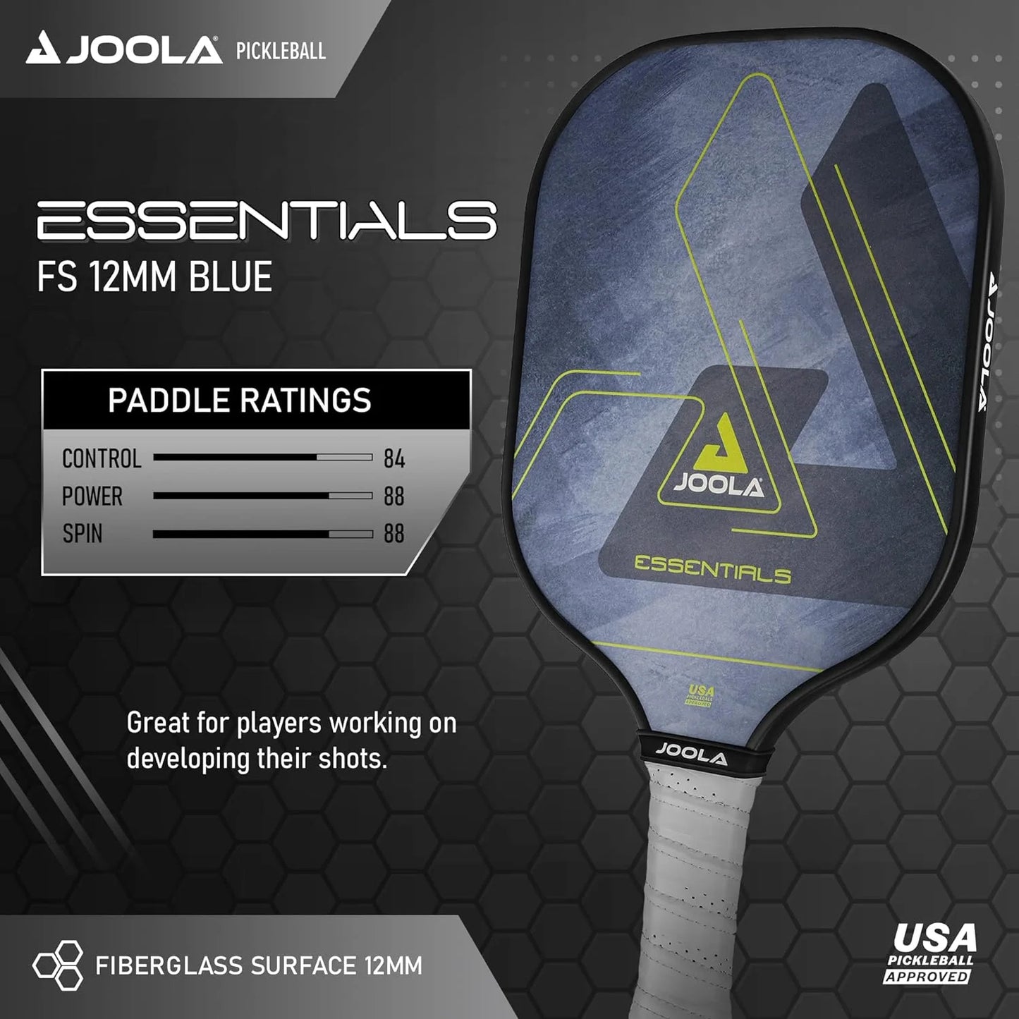 Essentials Pickleball Paddles with Reinforced Fiberglass Surface and Honeycomb Polypropylene Core