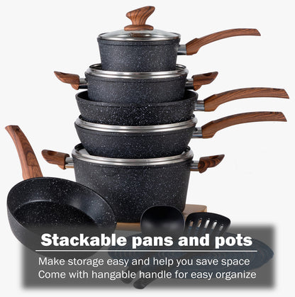 KITCHEN ACADEMY Induction Cookware Set - 12 Piece Nonstick Pan Set