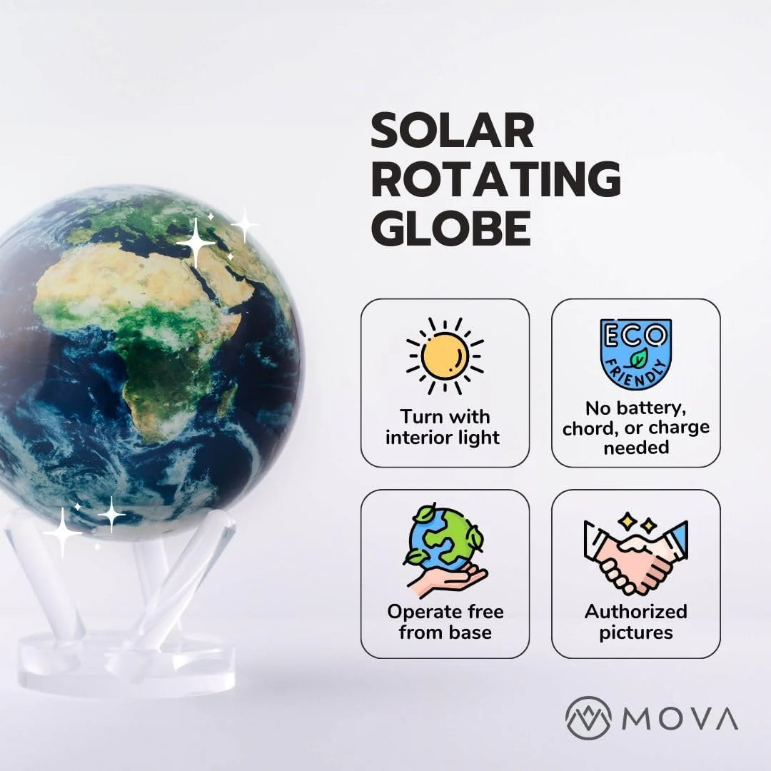MOVA 4.5" Self-Rotating Globe Earth with Clouds, Light Powered