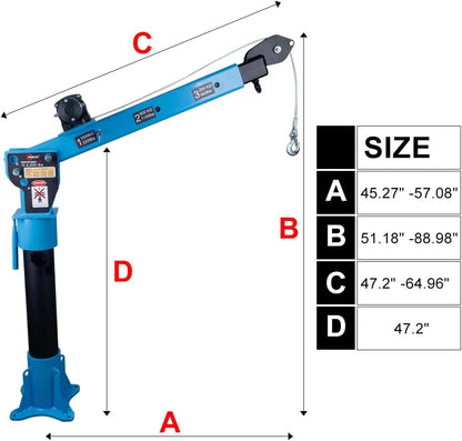 Pismire Winch Versatile 0.5T Folding Truck-Mounted Bed Crane Hoist Lift Pickup with Electric Winch 3500 lb 12V, Painted Steel 1100 lb Pickup 360 Swivel Base