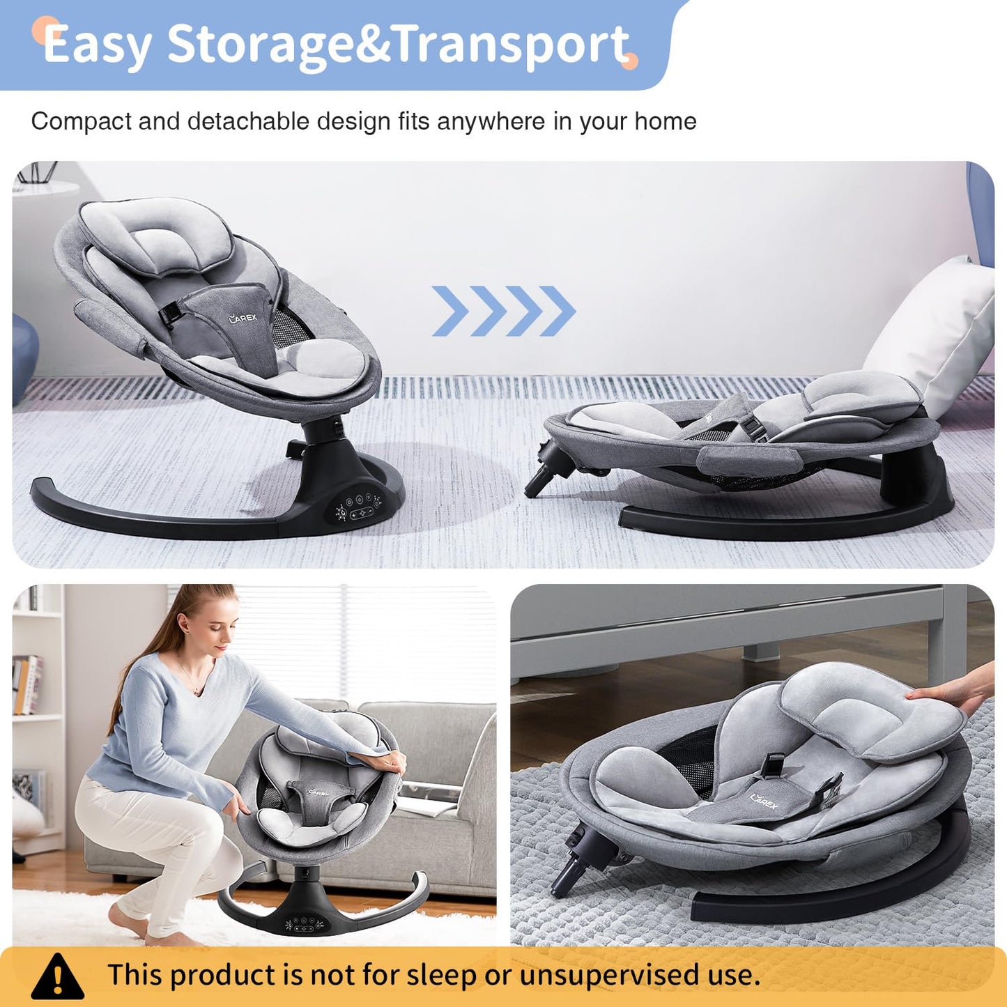 LAREX Baby Swing Electric Toddler Rocker with Remote