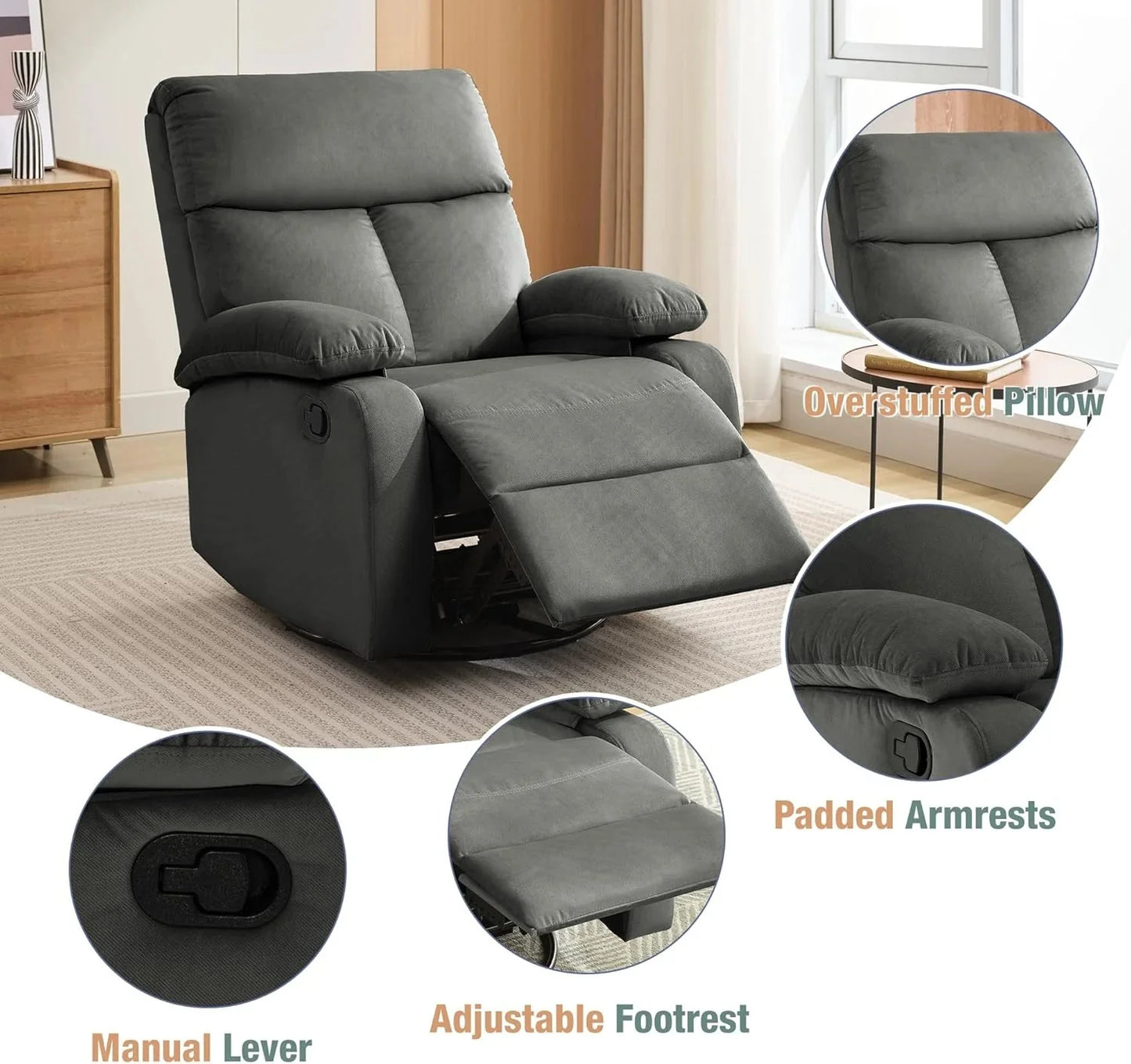 Small Swivel Rocker Recliner Chair for Compact Spaces