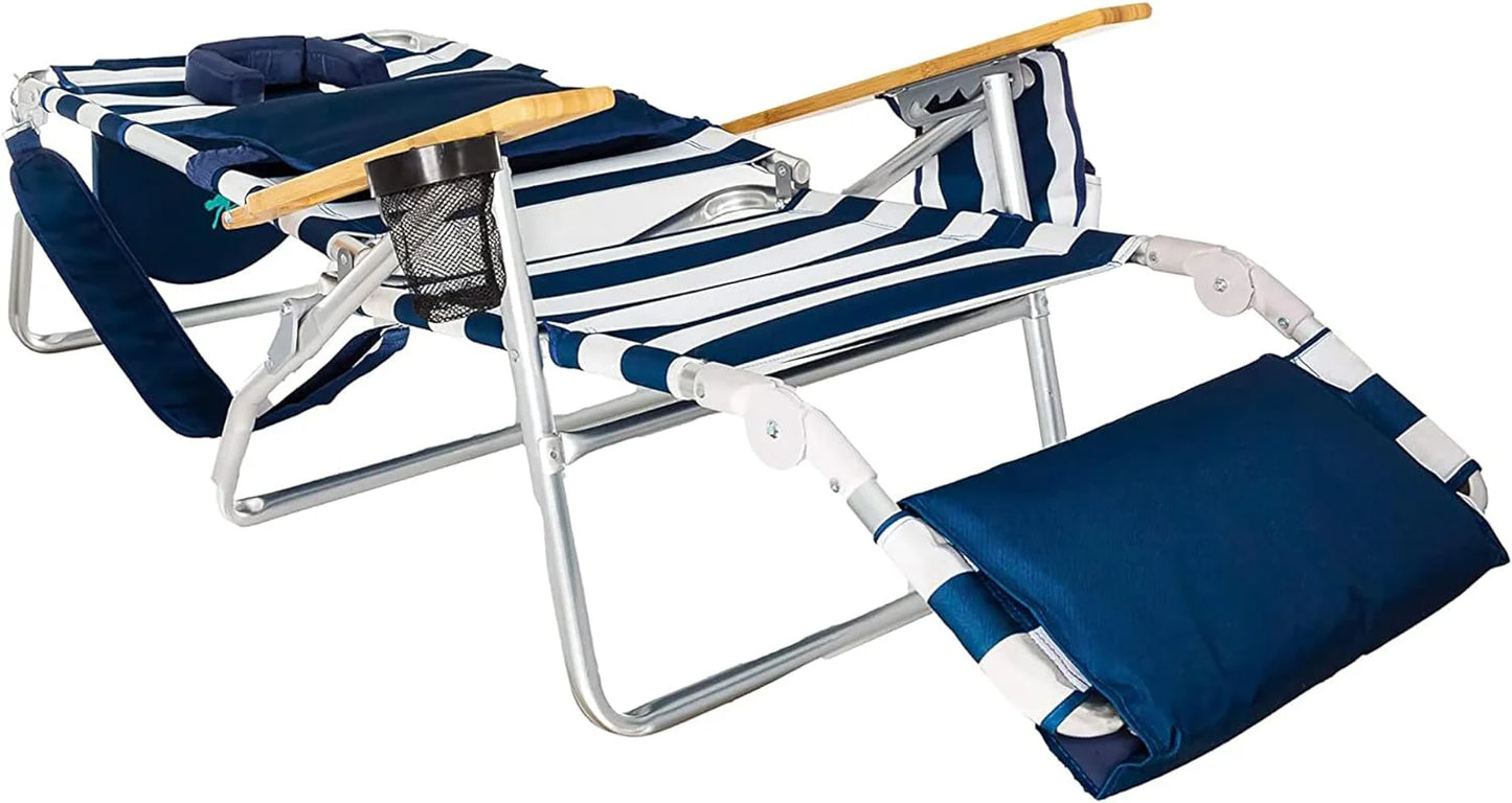 Deluxe 3 in 1 Beach Chair with Face Opening - Portable, Reclining Lounger for Tanning - Face Hole for Reading on Stomach - Padded Footrest, Removable Pillow - Aluminum