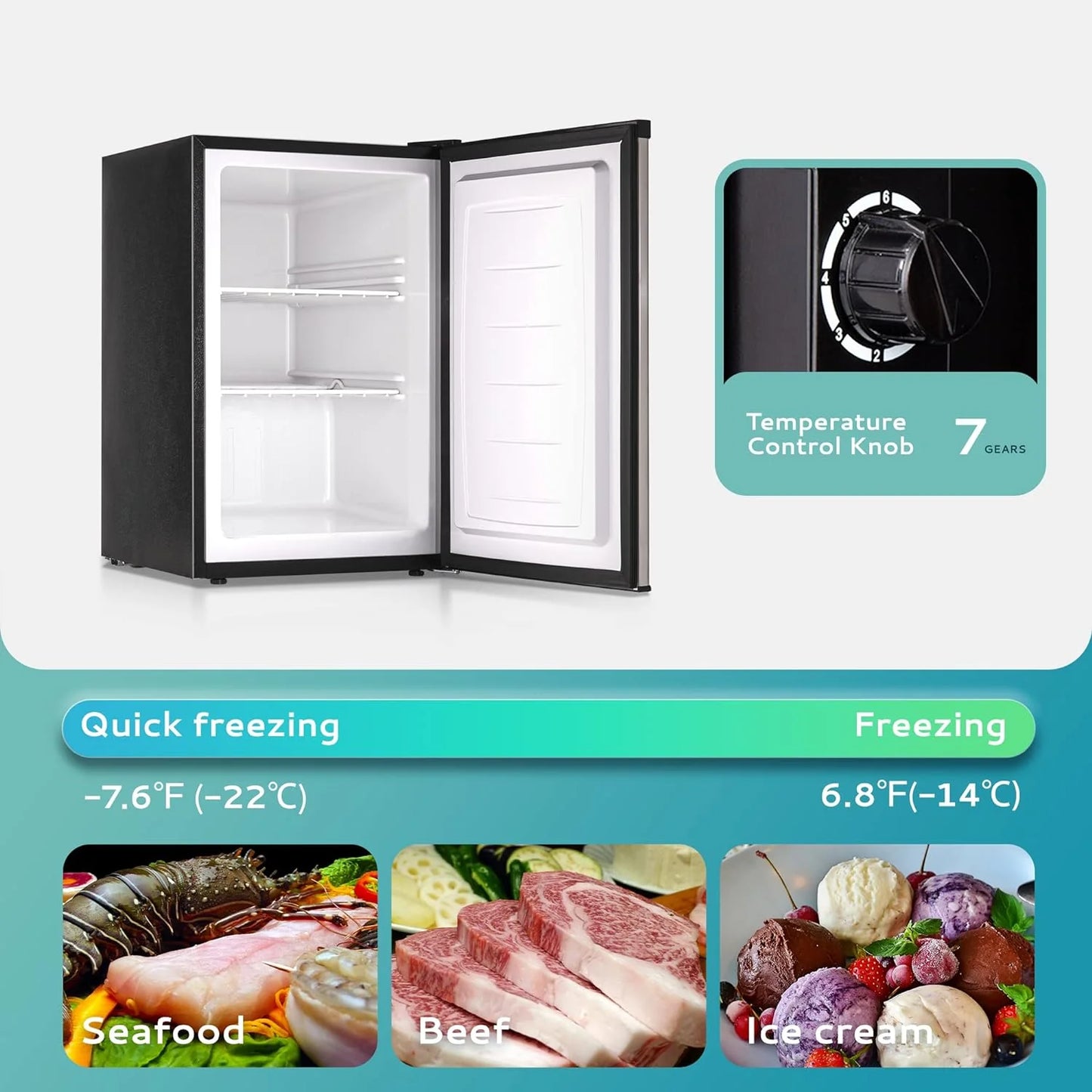 Upright freezer, 3.0 Cubic Feet, Single Door Compact Mini Freezer with Reversible Stainless Steel Door, Small freezer for Home/Dorms/Apartment/Office (Silver)