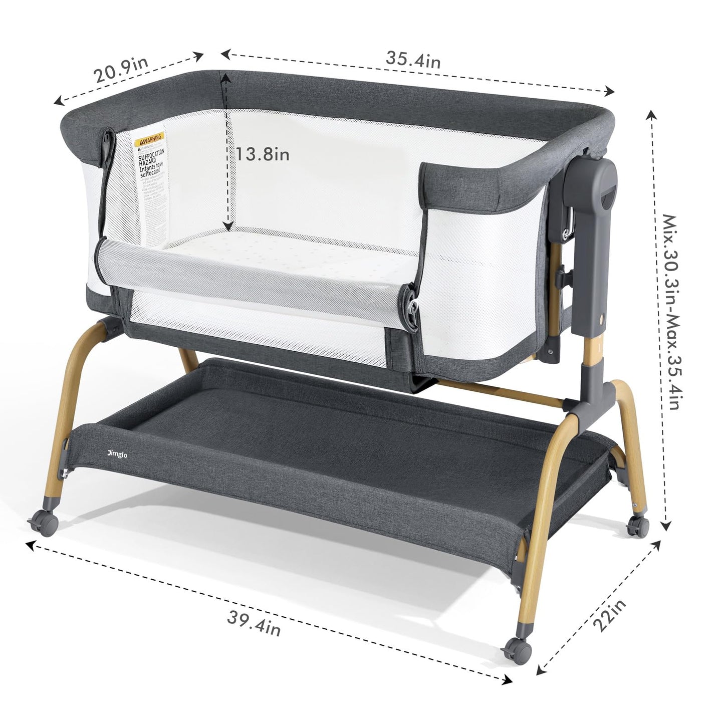 JIMGLO 3 in 1 Baby Bassinet - Bedside & Rocking Crib