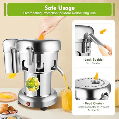 Commercial Juice Extractor, 370W 110V Electric Stainless Steel Juicer for Fruit Vegetable Heavy Duty Centrifugal Juicer Machine Juice & Residue Separated Low Noise: Home & Kitchen