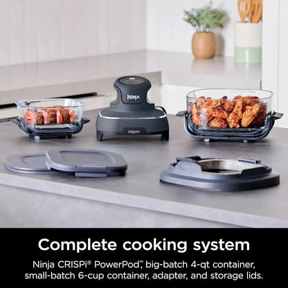 Ninja Crispi 4-in-1 Portable Glass Air Fryer Cooking System, 1500W, 4QT & 6-Cup TempWare Glass Containers with Storage Lids, Microwave, Freezer & Dishwasher Safe