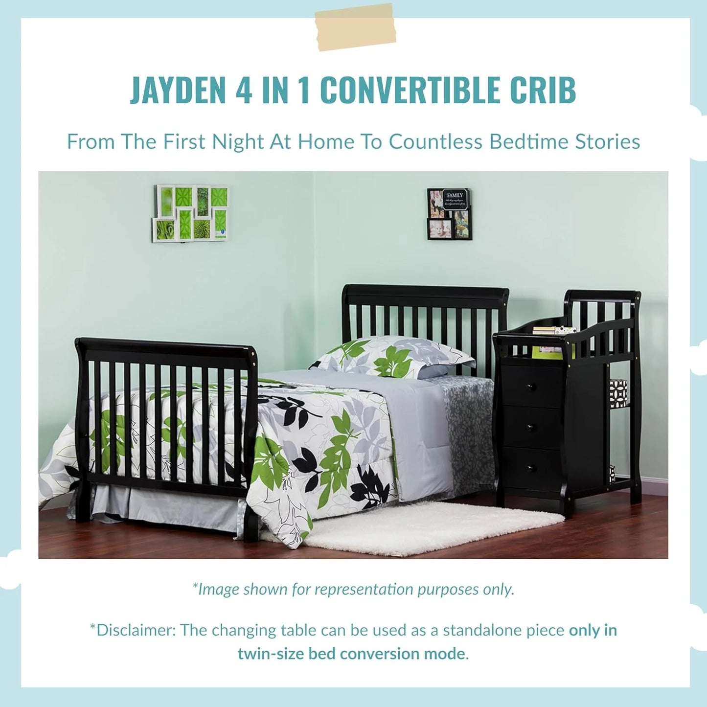 Dream On Me Jayden 4-in-1 Mini Crib & Changer with Storage, White