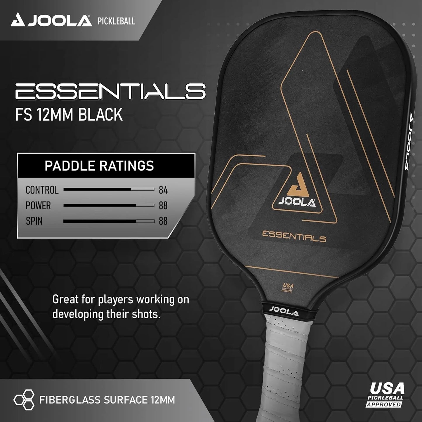 Essentials Pickleball Paddles with Reinforced Fiberglass Surface and Honeycomb Polypropylene Core