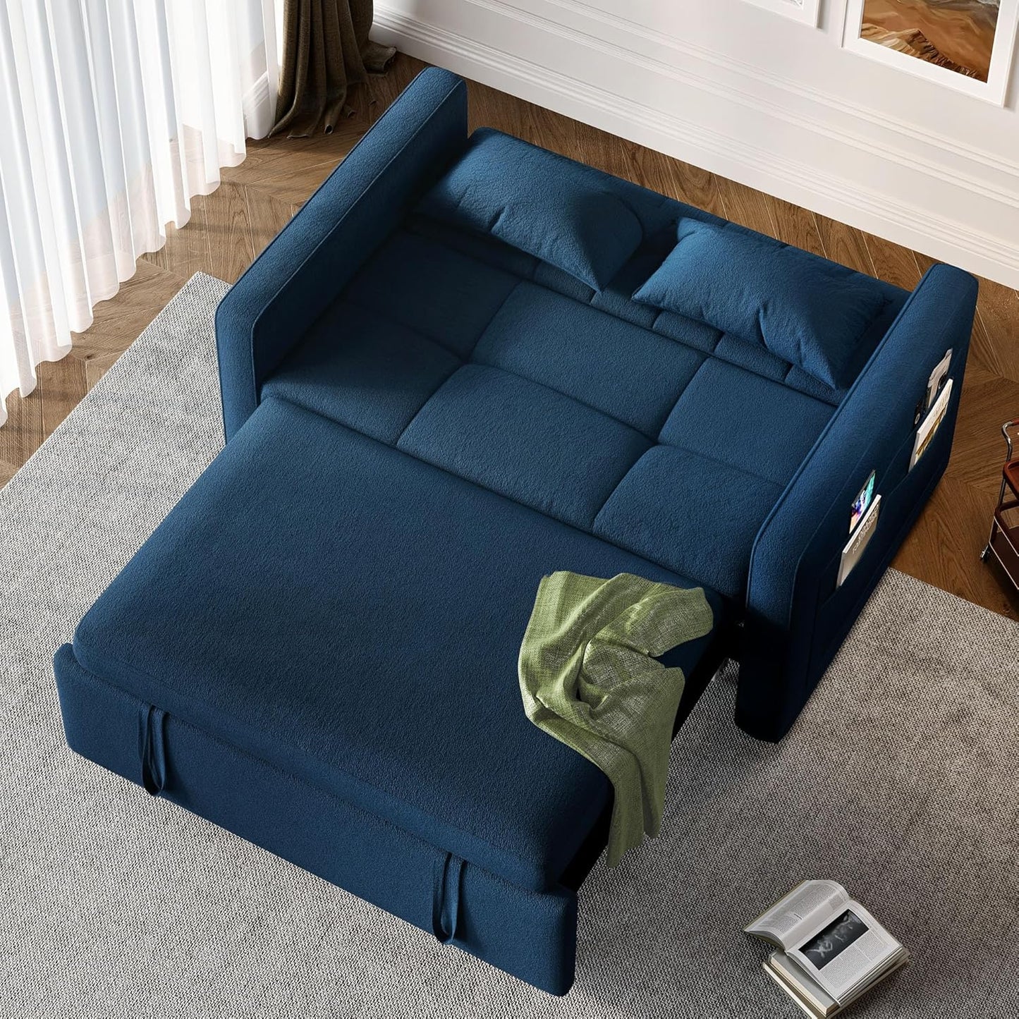 DWVO 3-in-1 Convertible Sofa Bed, 55" Sleeper Sofa with Pull-Out Bed, Cat-Scratch-Proof Fabric Futon Couch with Adjustable Backrest and Side Pocket, Loveseat for Living Room Apartment, Grey