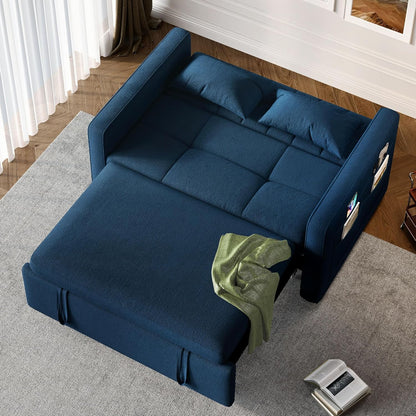 DWVO 3-in-1 Convertible Sofa Bed, 55" Sleeper Sofa with Pull-Out Bed, Cat-Scratch-Proof Fabric Futon Couch with Adjustable Backrest and Side Pocket, Loveseat for Living Room Apartment, Grey