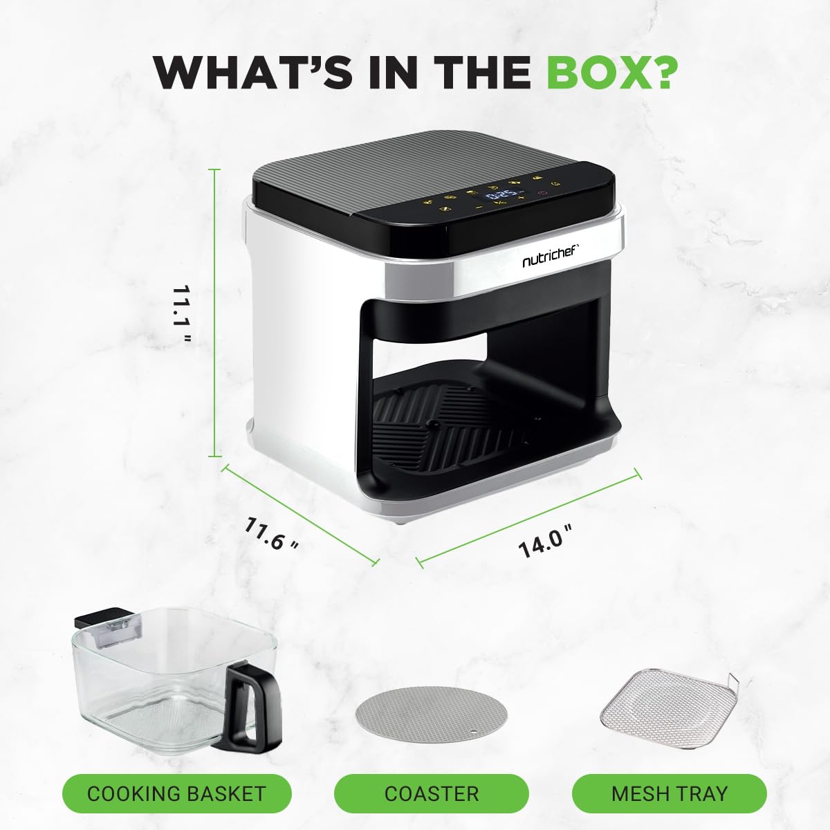 NUTRICHEF 5.8 Quart Air Fryer with Transparent Fry Bowl