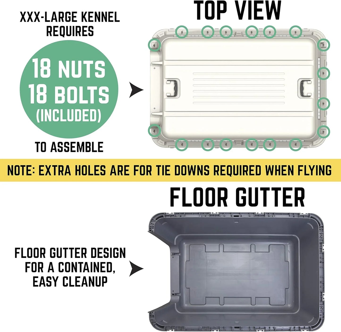 Designs Plastic Kennels Rolling Plastic Airline Approved Wire Door Travel Dog Crate, XXX-Large, Gray