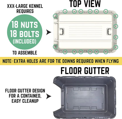Designs Plastic Kennels Rolling Plastic Airline Approved Wire Door Travel Dog Crate, XXX-Large, Gray