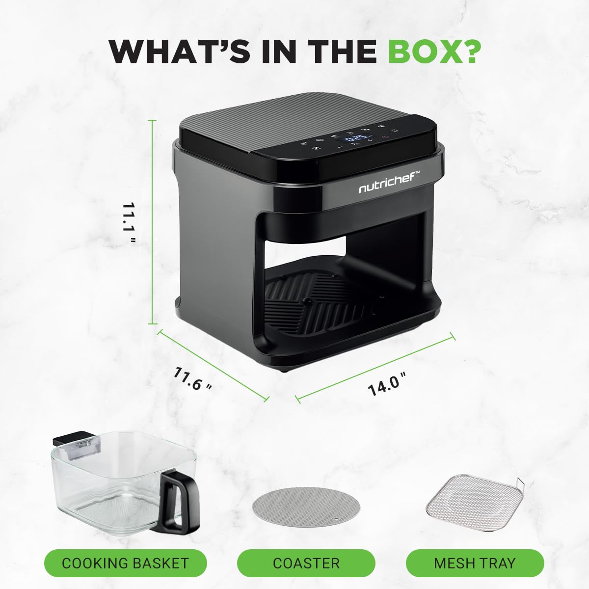 NUTRICHEF 5.8 Quart Air Fryer | 8-in-1 Presets | Grey