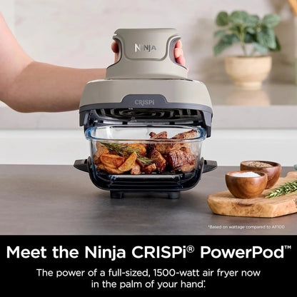 Ninja Crispi 4-in-1 Portable Glass Air Fryer Cooking System, 1500W, 4QT & 6-Cup TempWare Glass Containers with Storage Lids, Microwave, Freezer & Dishwasher Safe