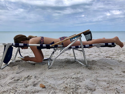 Deluxe 3 in 1 Beach Chair with Face Opening - Portable, Reclining Lounger for Tanning - Face Hole for Reading on Stomach - Padded Footrest, Removable Pillow - Aluminum