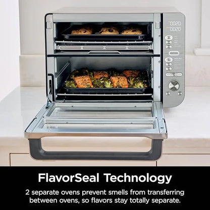 Ninja Countertop Oven Double Stack XL & Air Fryer with Pro Cook System, 12 in 1, Flexdoor, FlavorSeal, SMART FINISH with DualZone Technology, Air Fryer, Bake, Broil, Reheat, Stainless Steel, DCT651