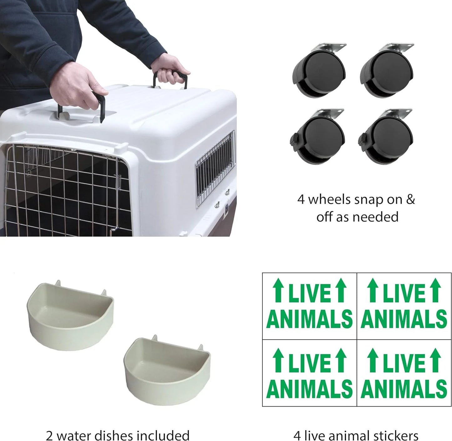 Designs Plastic Kennels Rolling Plastic Airline Approved Wire Door Travel Dog Crate, XXX-Large, Gray