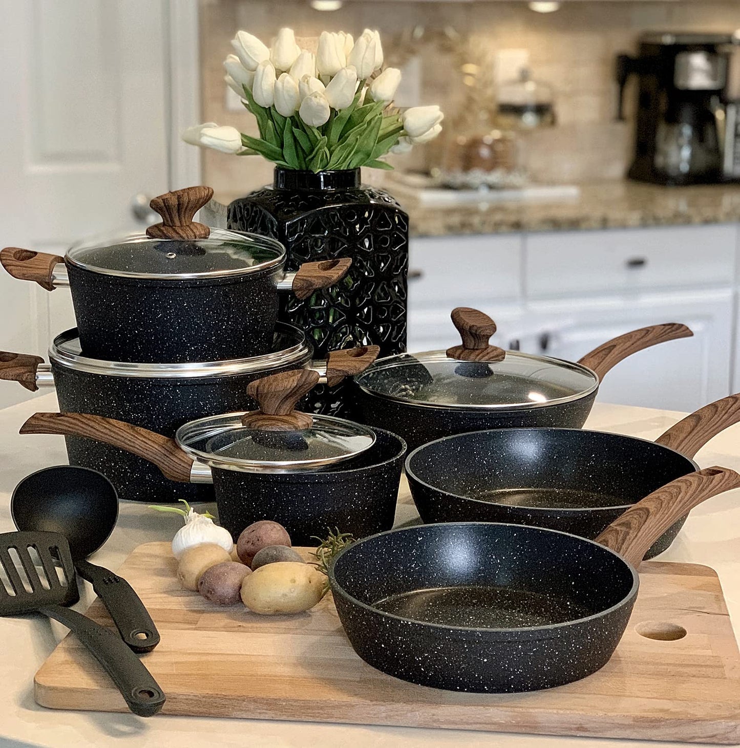 KITCHEN ACADEMY Induction Cookware Set - 12 Piece Nonstick Pan Set