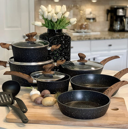 KITCHEN ACADEMY Induction Cookware Set - 12 Piece Nonstick Pan Set