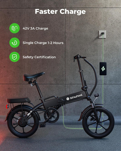 Electric Bike for Adults 500W Motor, 20 mph Folding Ebike, 14"/16"/20" Adults Electric Bicycles with Smart Uphill, 280.8Wh Battery, 25 Miles PAS Range, Mini E Bikes for Adults and Teens-isinwheel